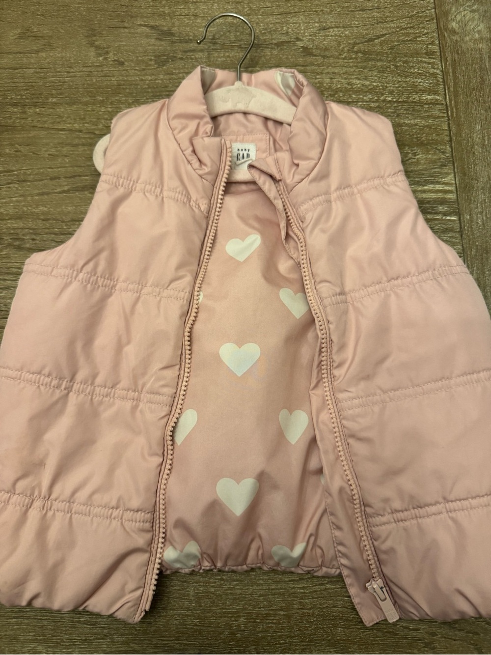 GAP Pink Puffer Vest with Heart Lining
